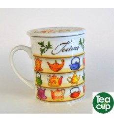 Taza mug de porcelana para té, infusiones, incluye tapa y filtro de acero  inoxidable, mantiene caliente la infusión